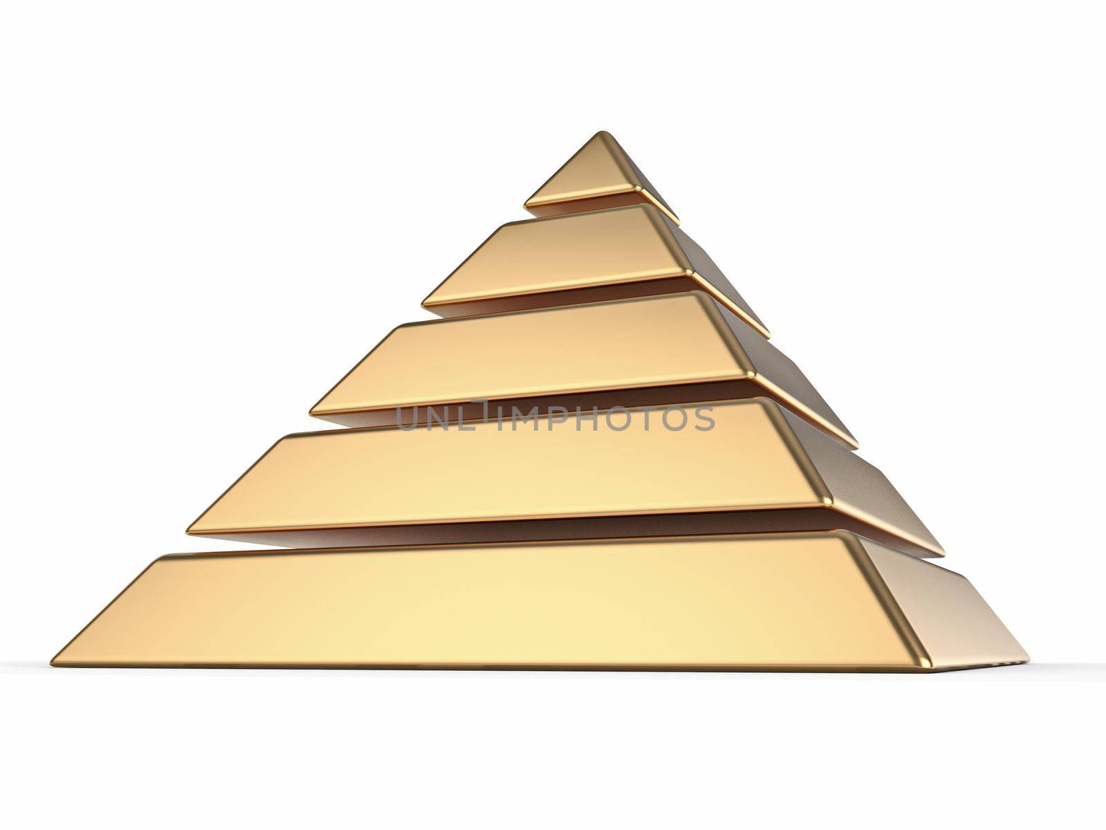 Golden pyramid 3D rendering illustration isolated on white background