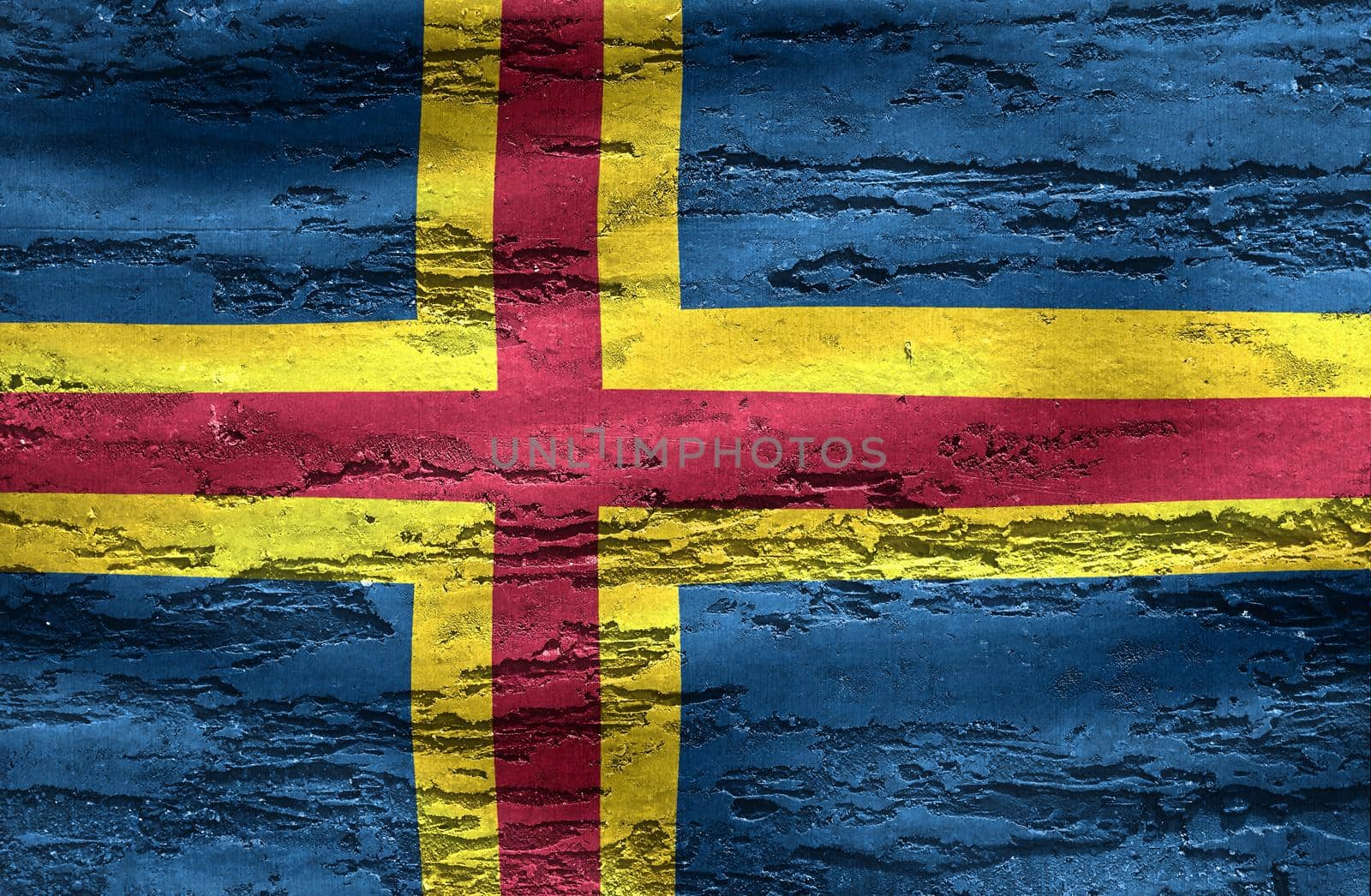 Aland Islands flag - realistic waving fabric flag