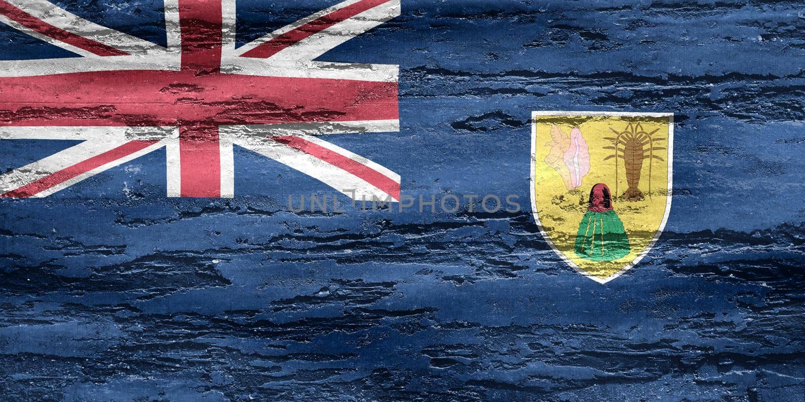 3D-Illustration of a Caicos Islands flag - realistic waving fabric flag.