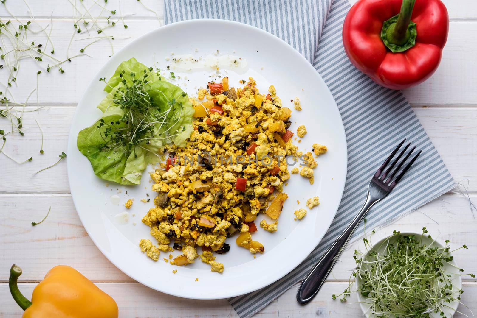 scrambled eggs veggies salad with sweet peppers by Zahard