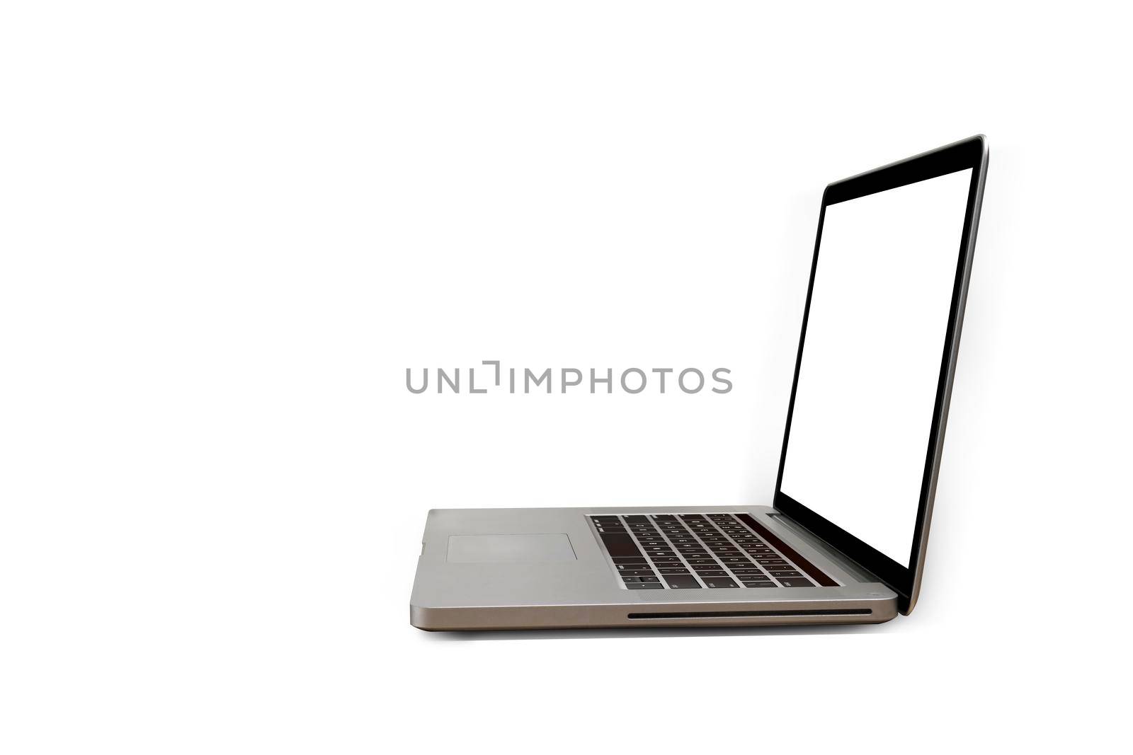 Laptop or notebook with blank white scree isolated on white background. Laptop with empty screen for text or design.  Save with clipping path