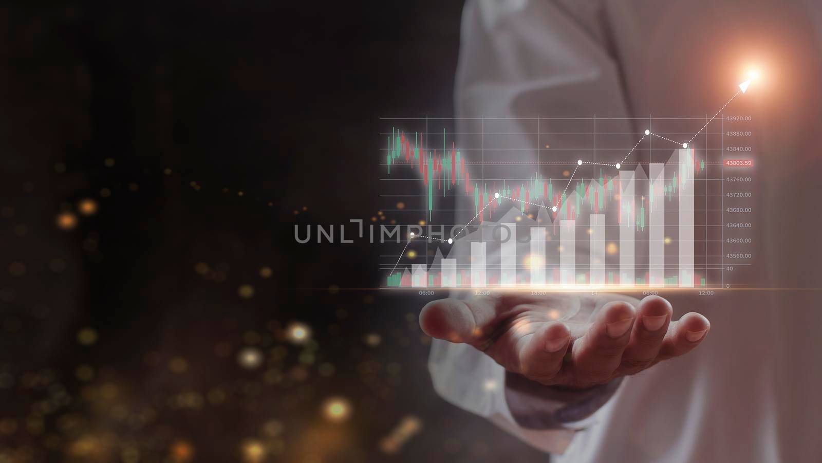Hand of businessman with global internet connection application technology and digital marketing, Financial and banking, Digital link tech, big data. business concept