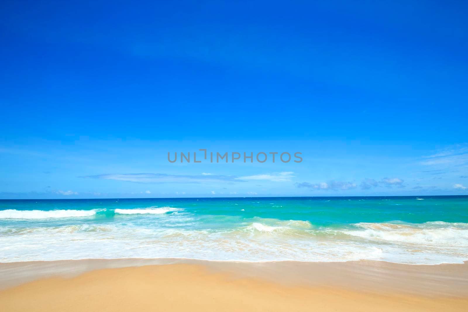 Beautiful tropical beach with blue sky abstract texture background. Copy space of summer vacation and holiday business travel concept. Vintage tone filter effect color style.