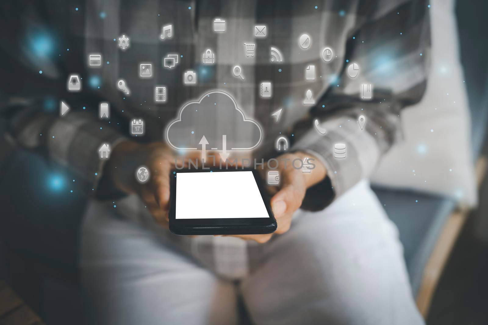 Women using mobile phone. Close up women hand use smartphone connect to clouds network internet for lifestyle technology digital marketing Financial and banking shopping. Digital link tech, big data.