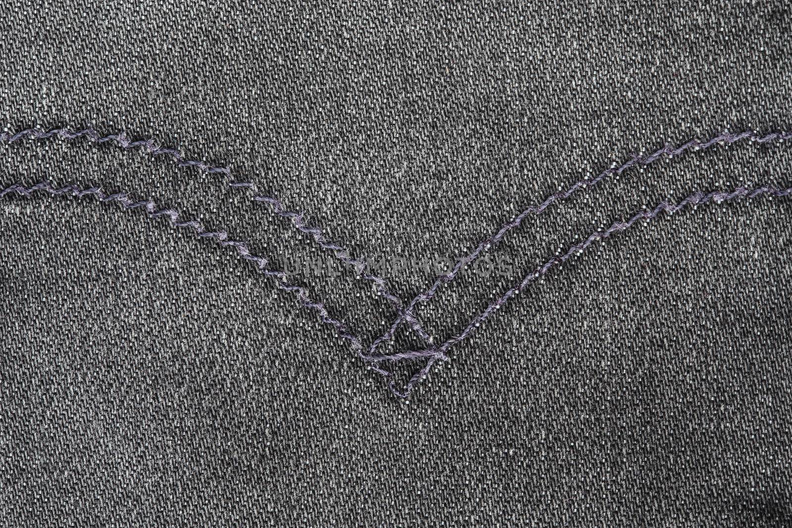 Close up of black jeans texture with stitches