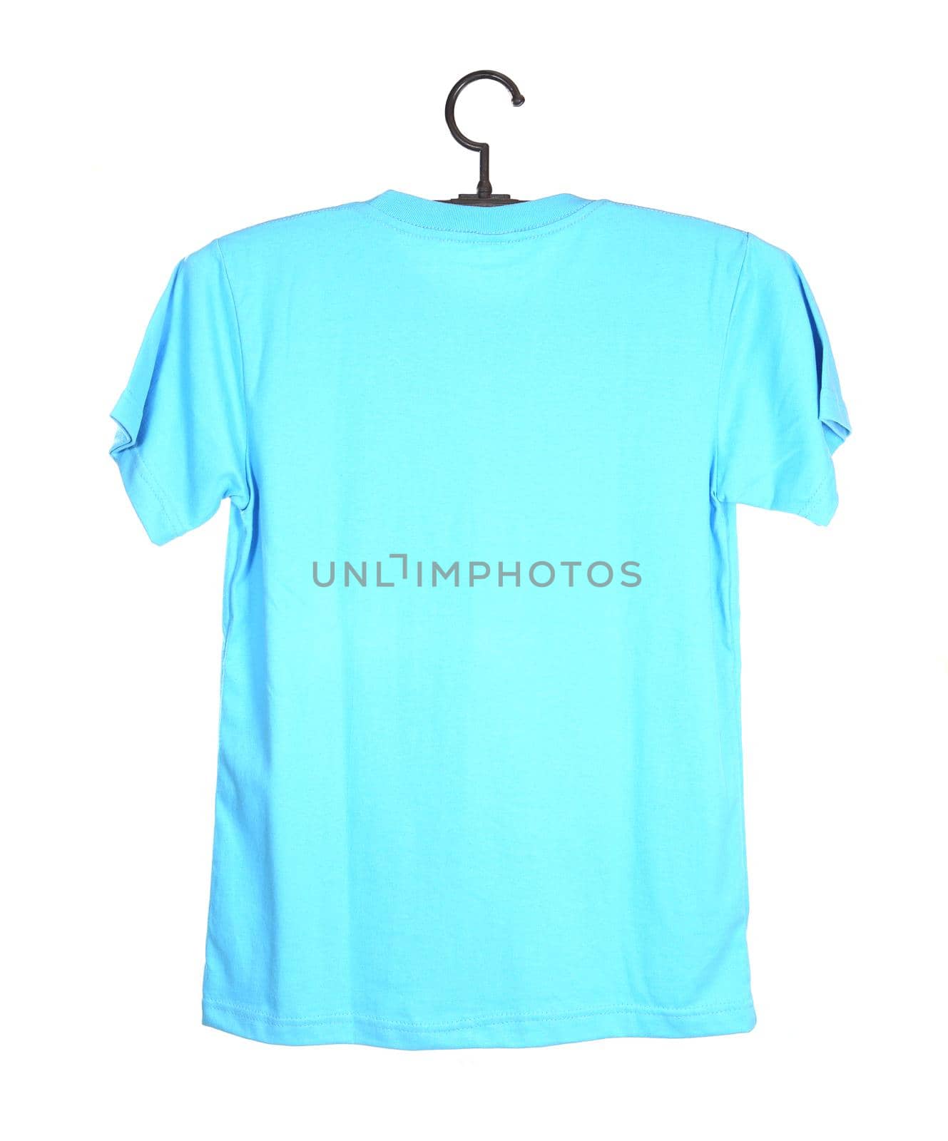 blue t-shirt template on hanger (back side) isolated on white background