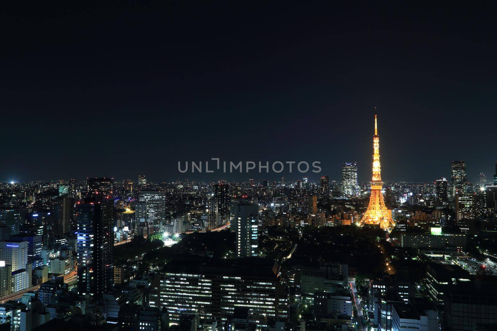 top view of Tokyo cityscape at night, Japan