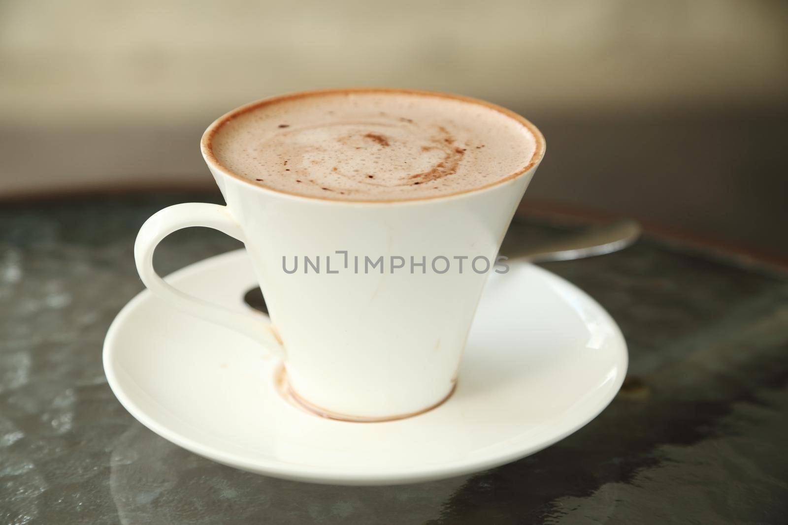 cup of hot chocolate in cafe