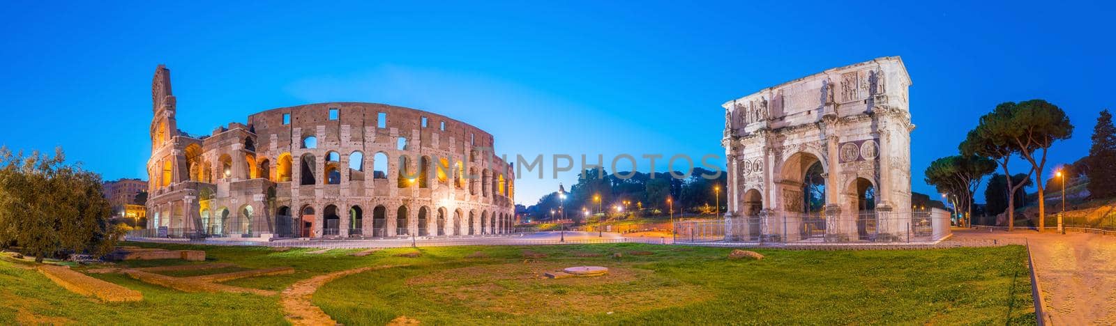 View of Colosseum in Rome at twilight, Italy, Europe.