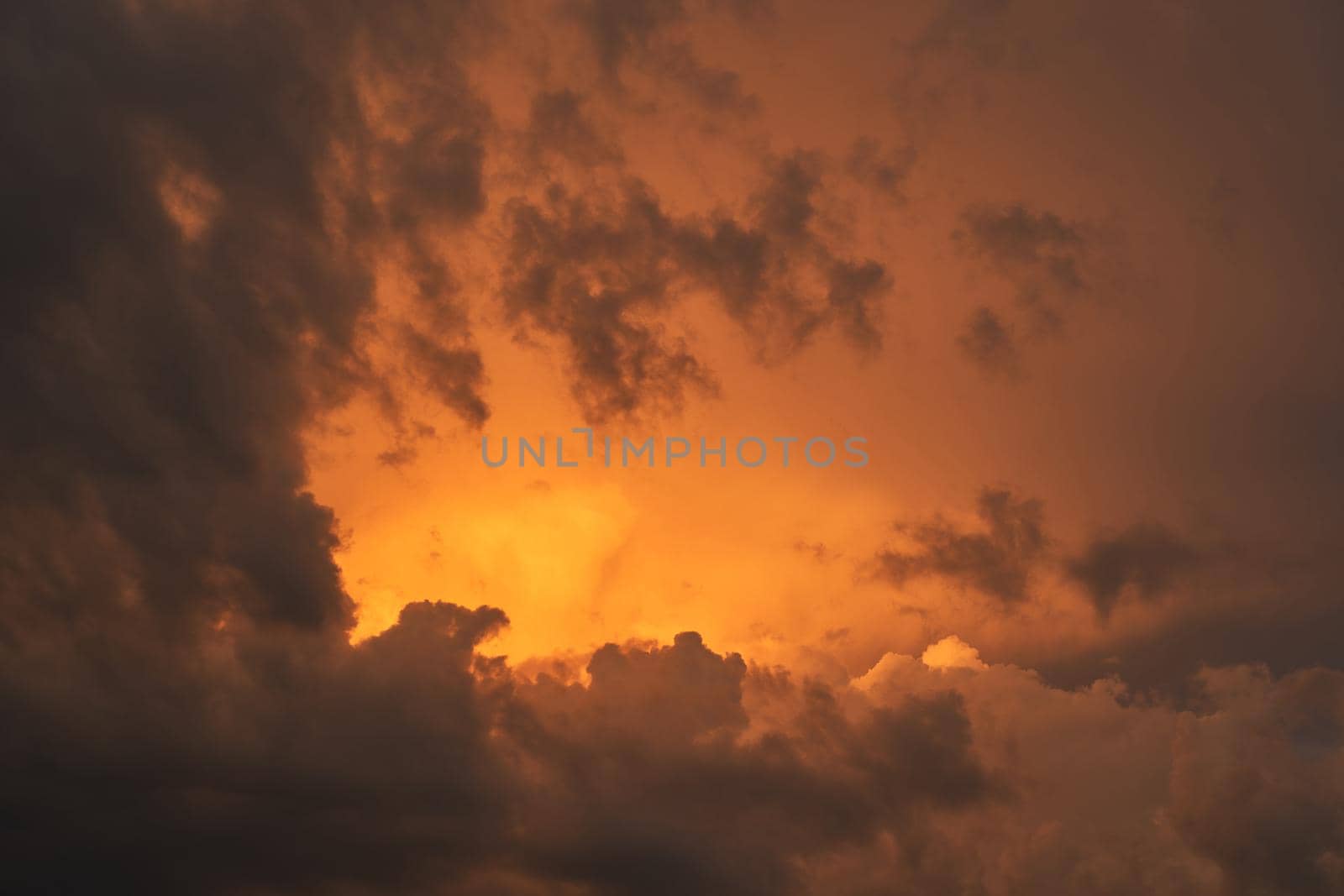 Beautiful red clouds in the sky. Beautiful summer sunset. High quality photo
