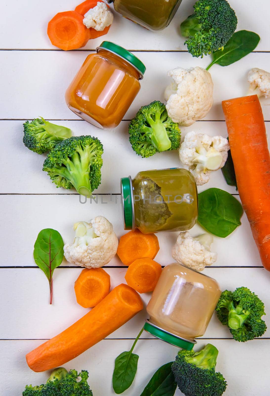 baby food on a white background. Selective focus
