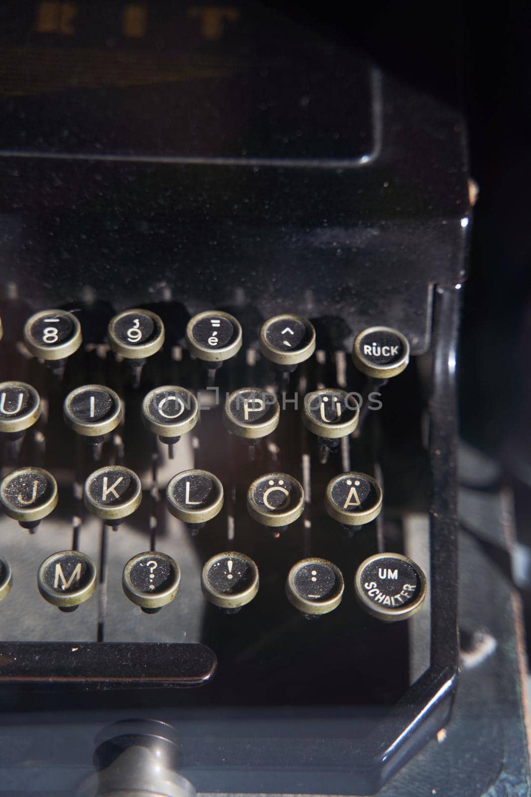 Old iron german typewriter in a museum. Close-up