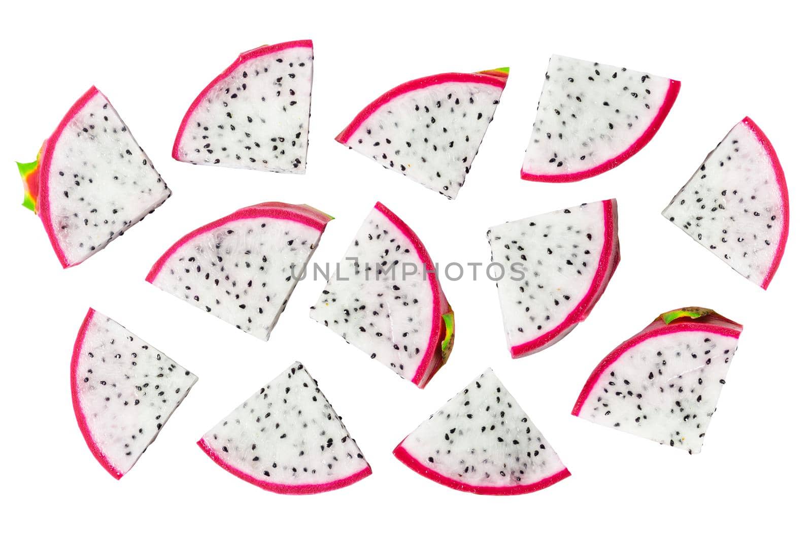 The Dragon fruit slice isolated on white background.