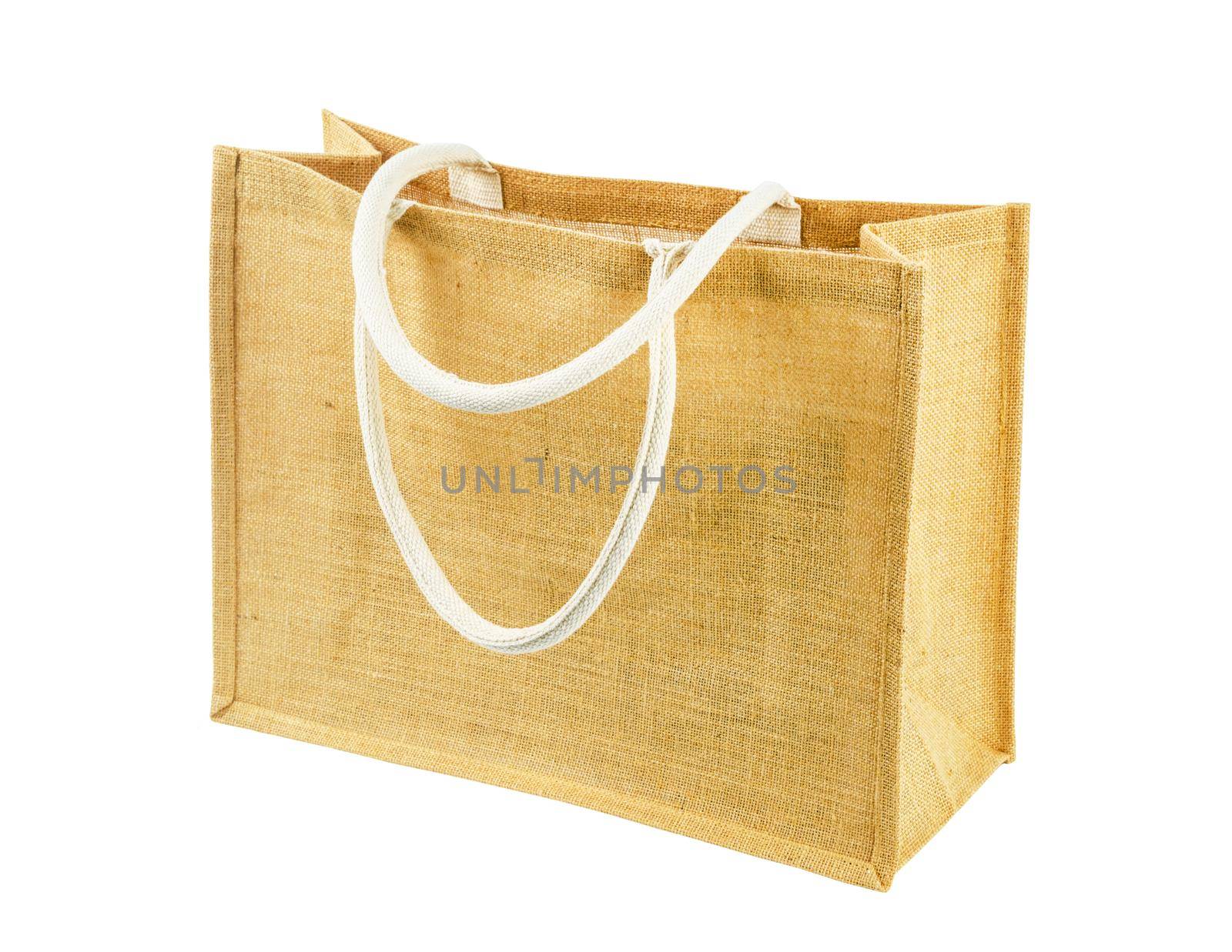 Hessian or jute bag - reusable brown shopping bag with loop handles isolated on white background, Save clipping path.
