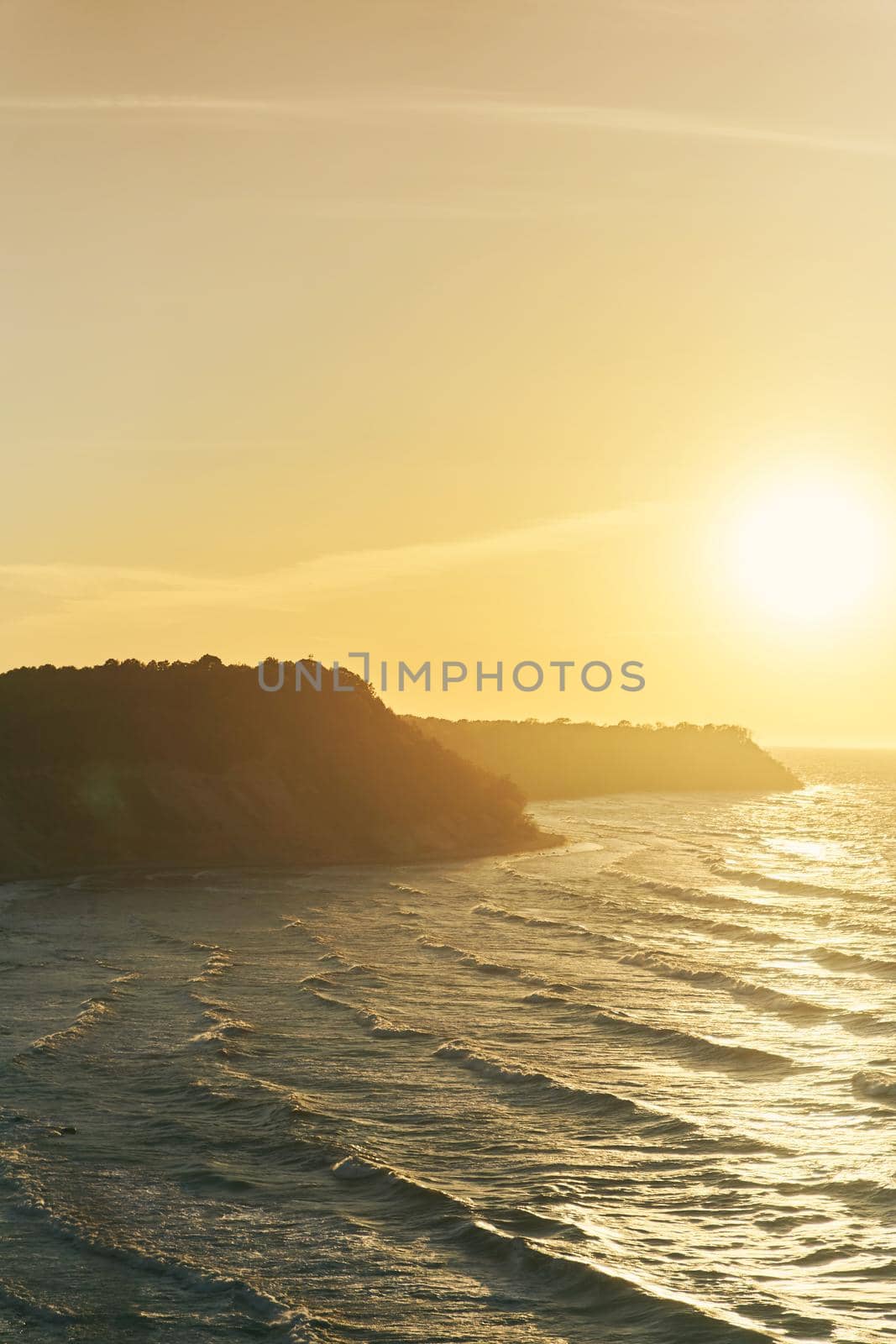 Beach on the bay Kaliningrad region. Svetlogorsk. Sunset in the Filinsky Bay. Svetlogorsk-Filino