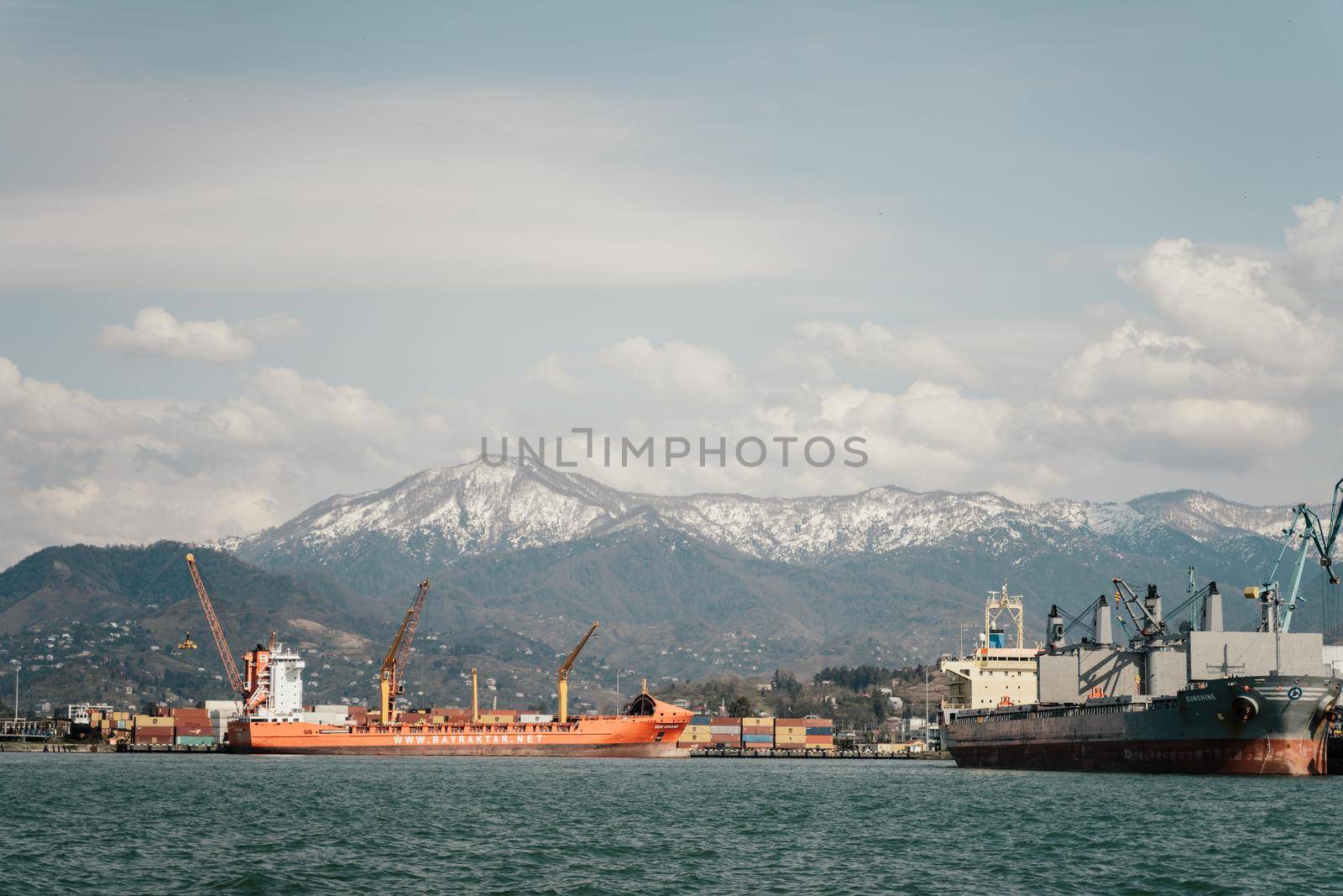 Batumi, Georgia - 04.05.2021: Batumi International Container Terminal. Batumi seaport by driver-s