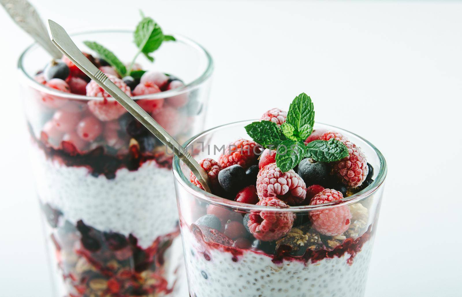 healthy breakfast with chia, yogurt and fruit. High quality photo