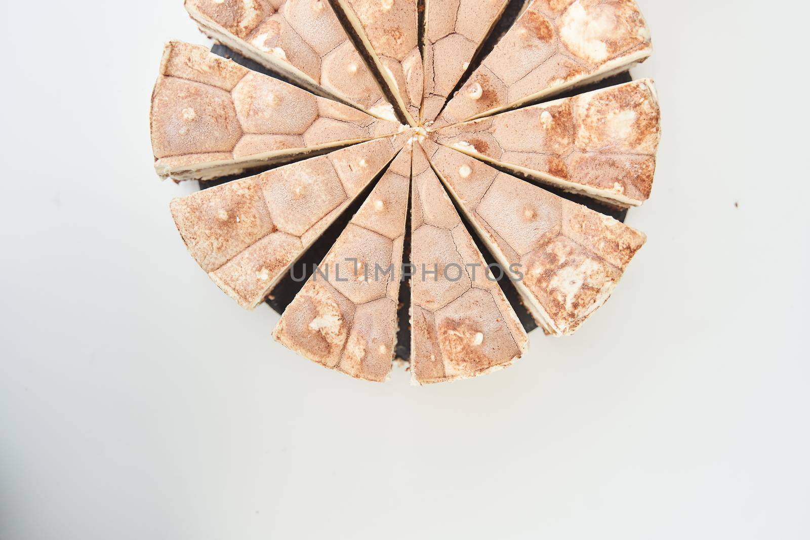 Cake top view on a white background. High quality photo