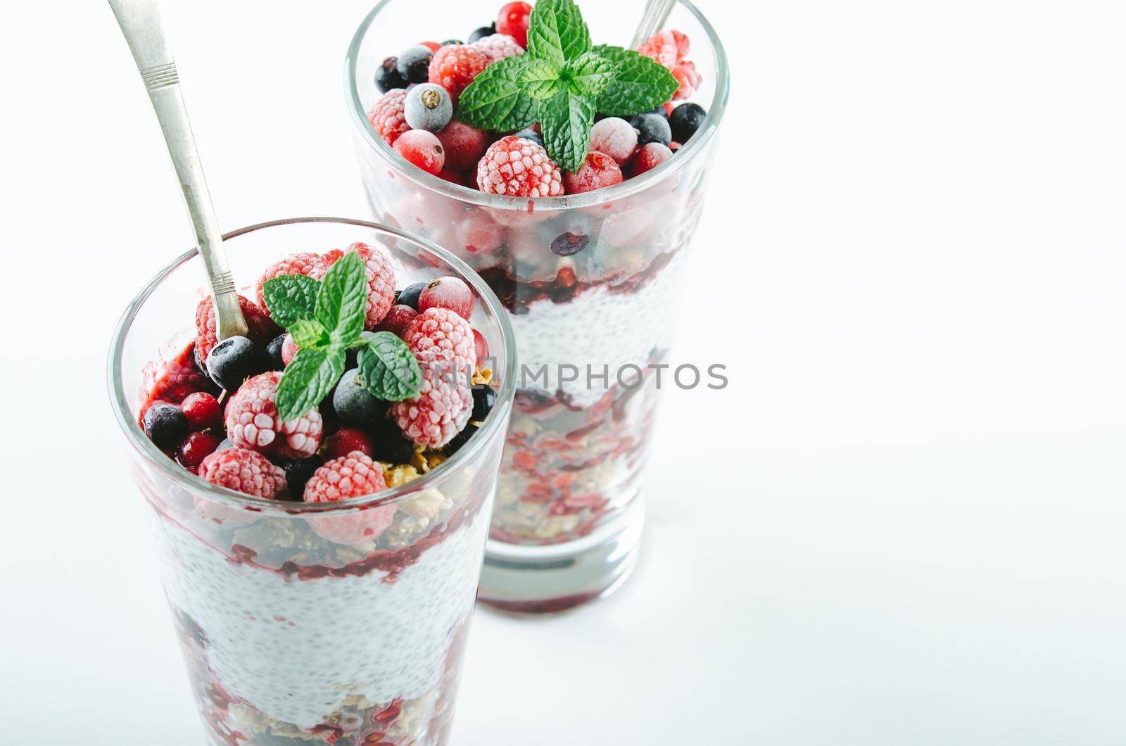 healthy breakfast with chia, yogurt and fruit. High quality photo