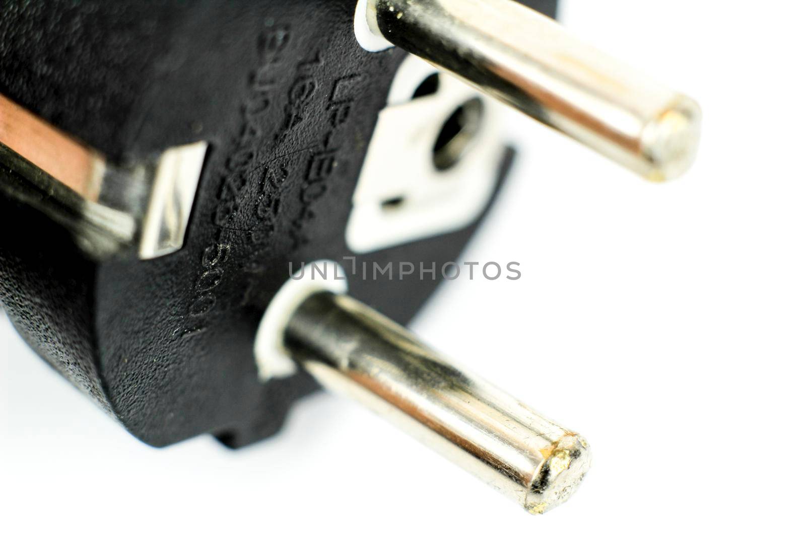 16a 250v black plastic male plug on white background