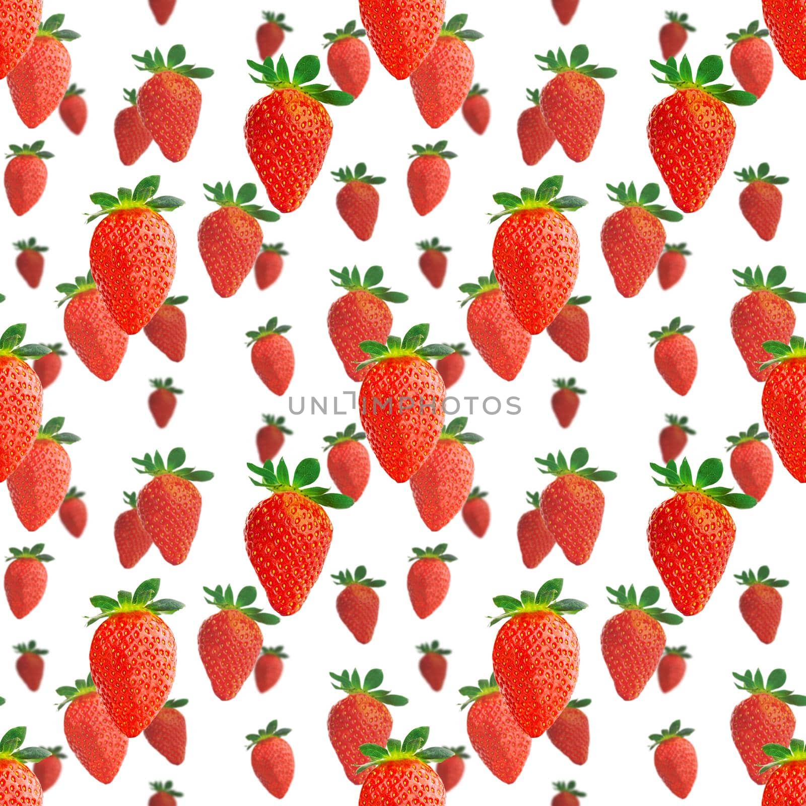 Strawberry seamless pattern. Ripe strawberries isolated on white . package design background. by PhotoTime