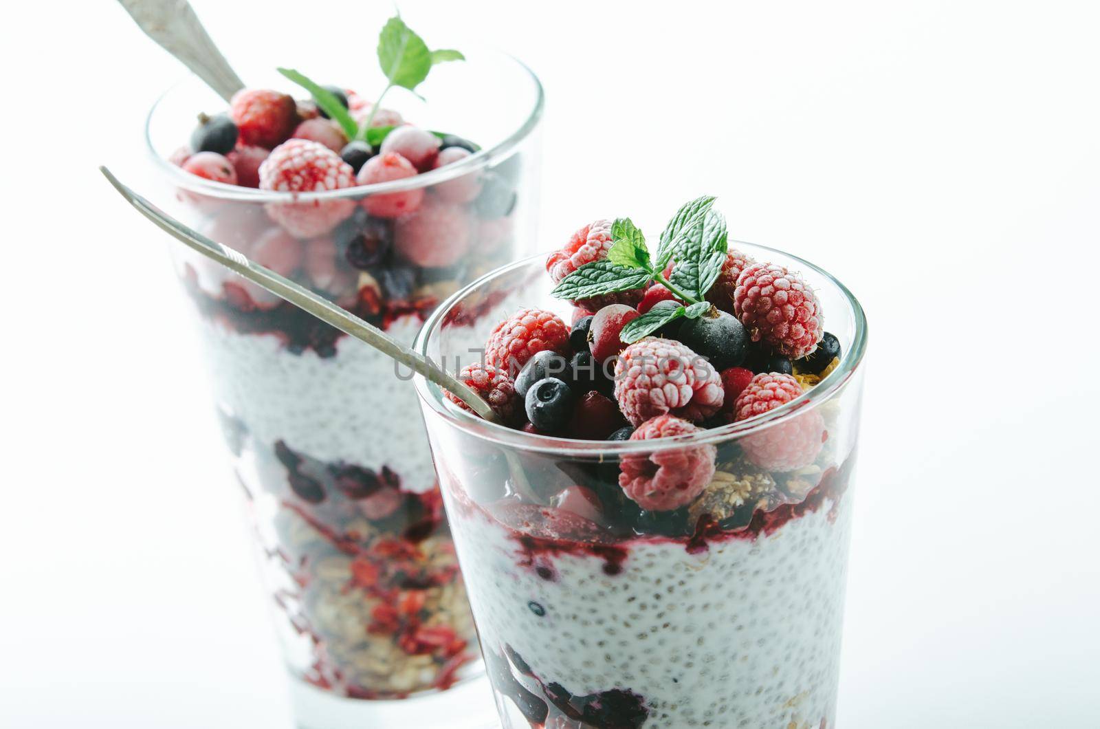 healthy breakfast with chia, yogurt and fruit. High quality photo