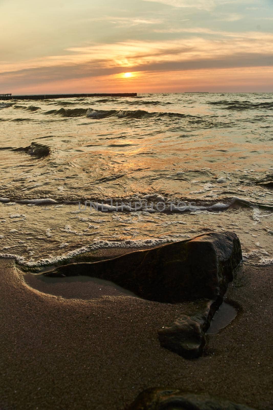 Sunset on the baltic sea. Zelenogradsk, Kaliningrad region. High-quality photo