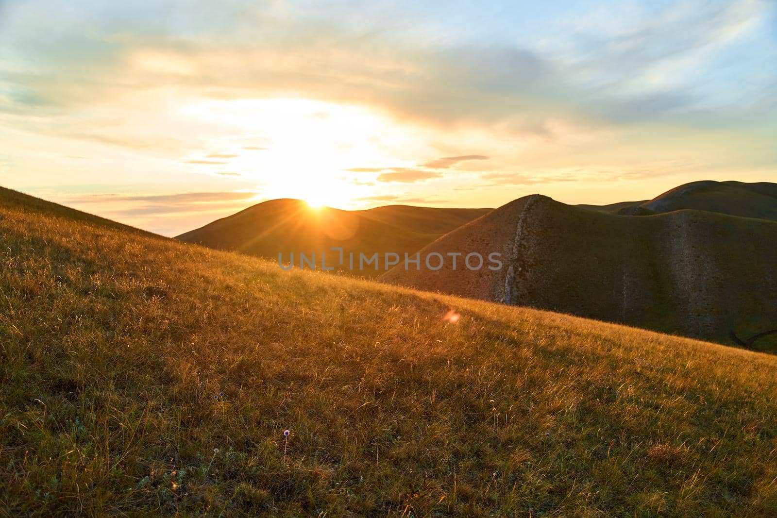 View of the Long Mountains Ridge. The beginning of the Ural mountains. Orenburg region. High quality photo