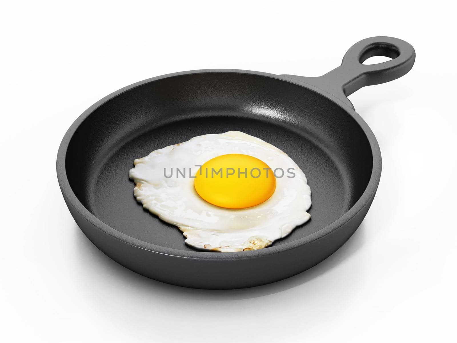 Egg in a pan isolated on white background. 3D illustration by Simsek