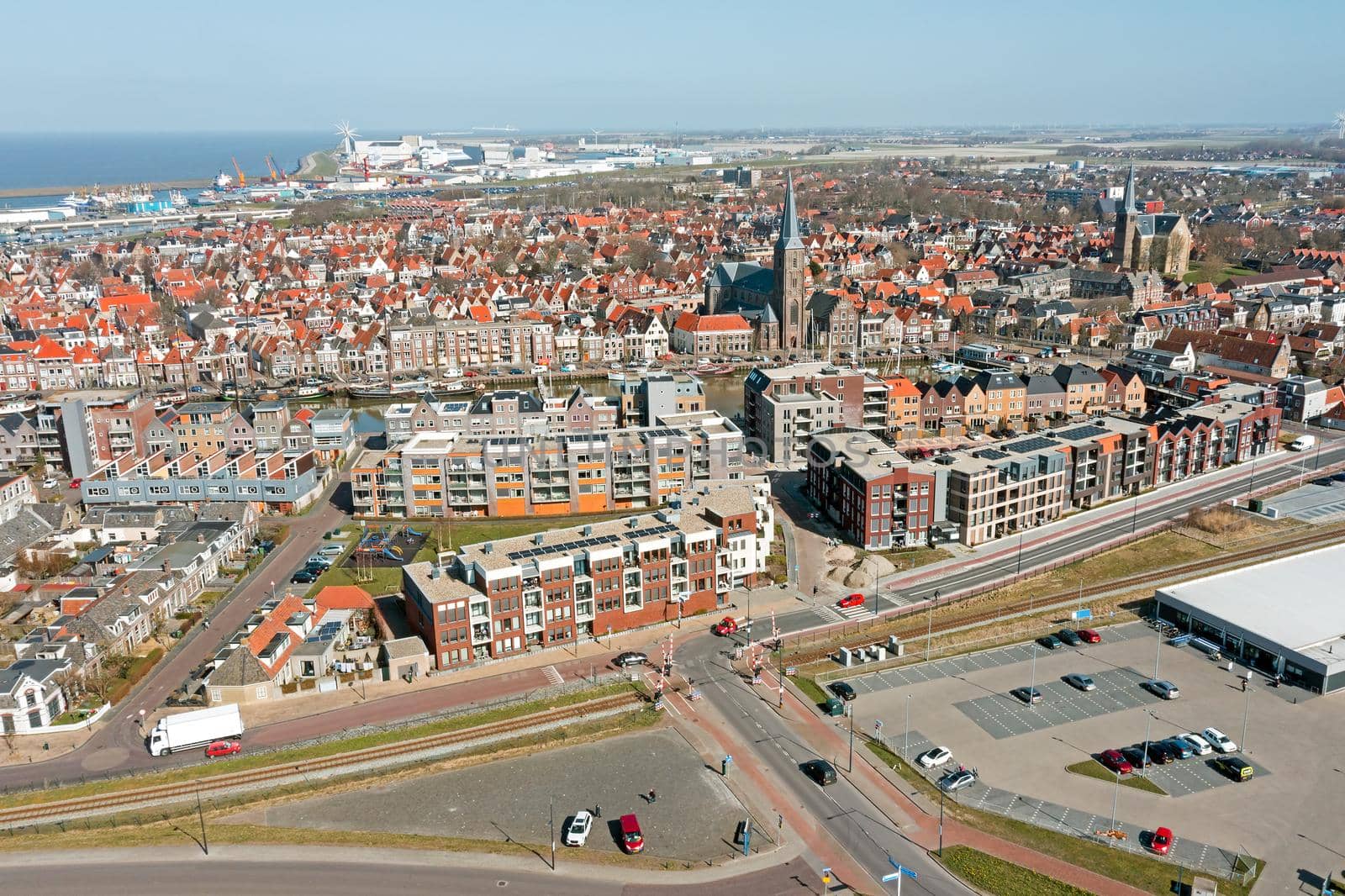 Aerial from the city Harlingen in Friesland the Netherlands by devy