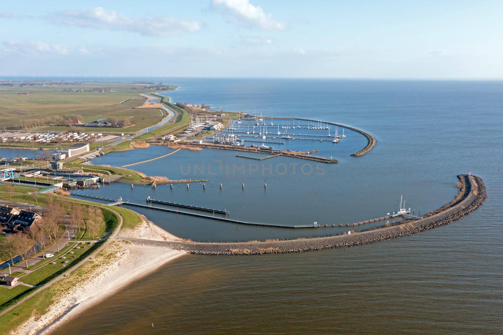 Aerial from the harbor Stavoren at the IJsselmeer in Friesland the Netherlands by devy