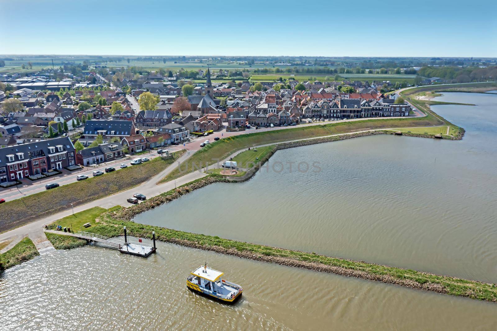 Aerial from the village Ameide at the river Lek in the Netherlands 