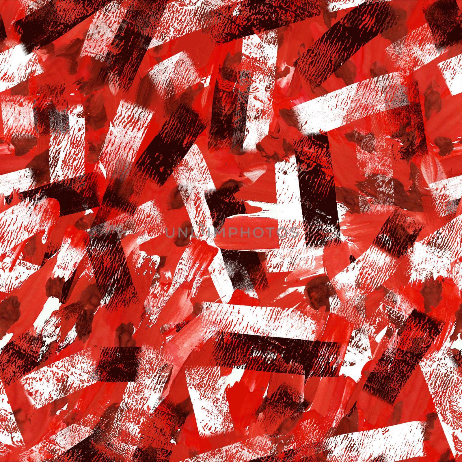 Seamless pattern. Abstraction. Square strokes of red, black and white paint on canvas. Bright aggressive print. For wallpapers, fabrics and screensavers on the phone.
