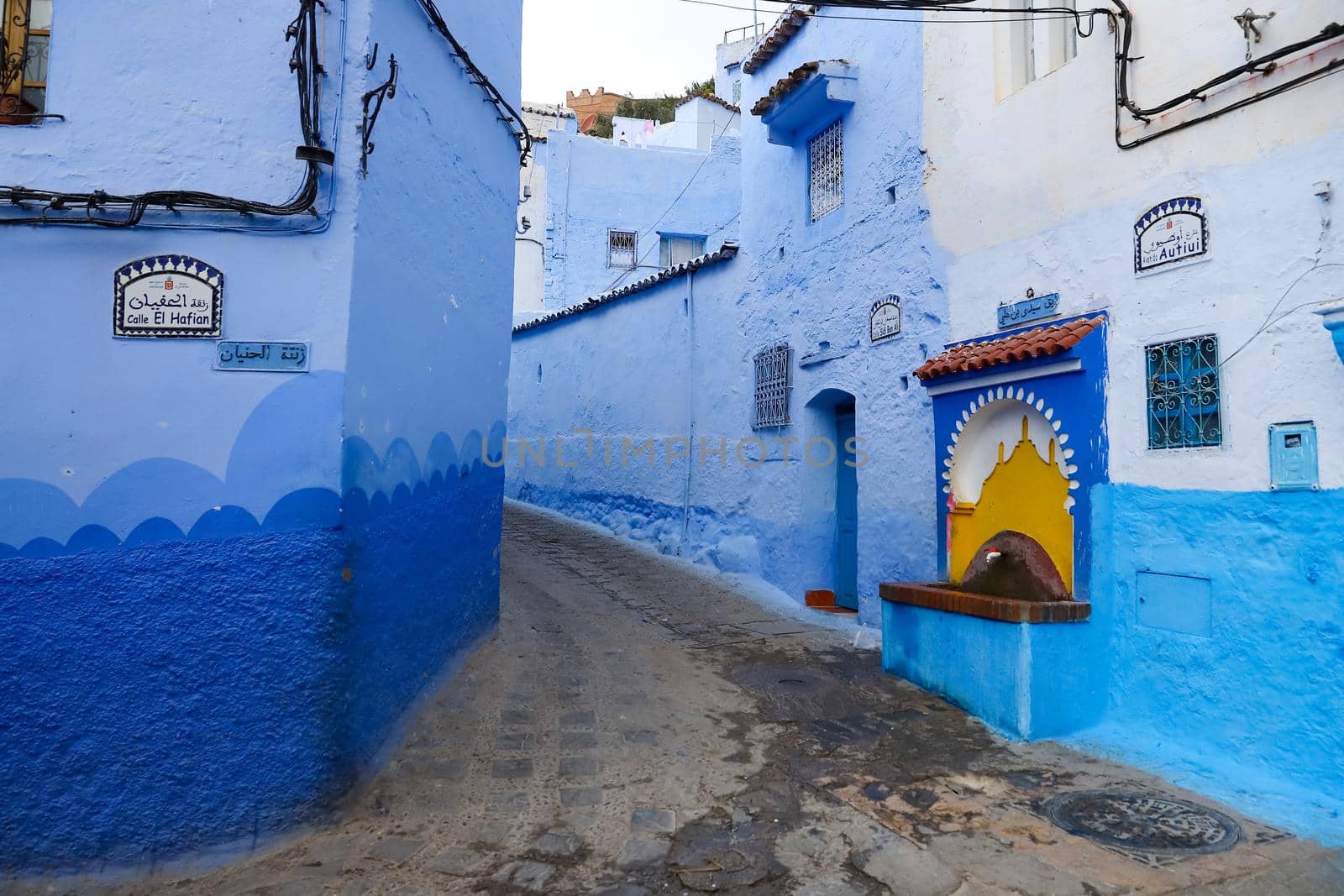 A Street in Blue Chefchaouen City, Morocco