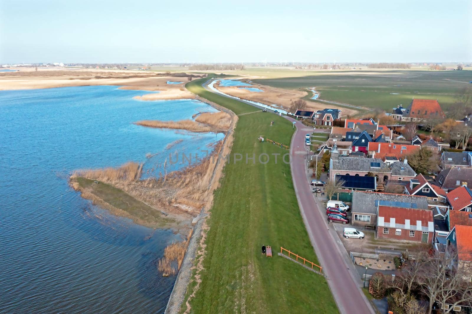 Aerial from the little village Gaast at the IJsselmeer in the Netherlands