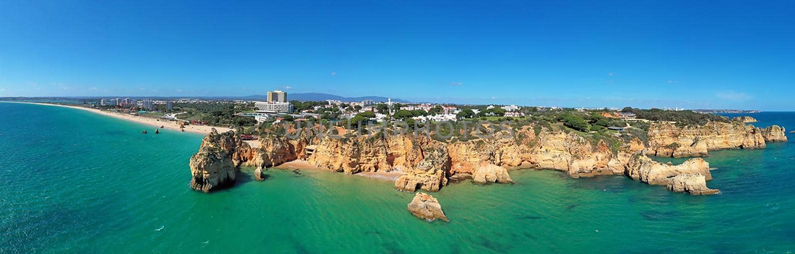 Aerial panorama from Praia Tres Irmaos in Alvor the Algarve Portugal by devy