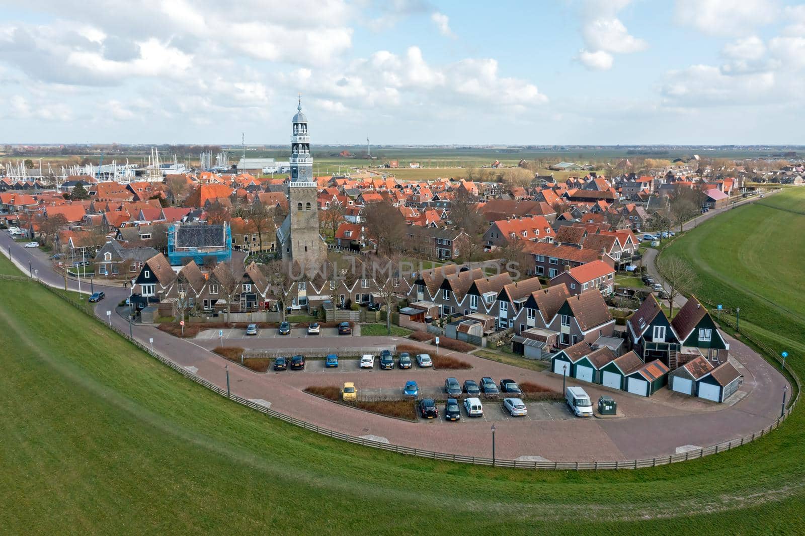 Aerial from the city Hindeloopen in Friesland the Netherlands