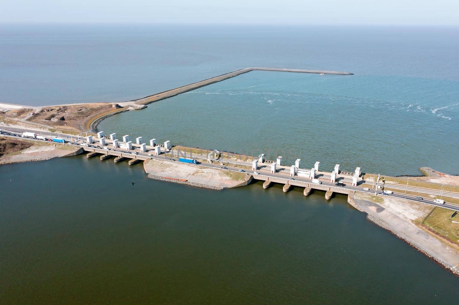 Aerial from Kornwerderzand at the Afsluitdijk in the Netherlands