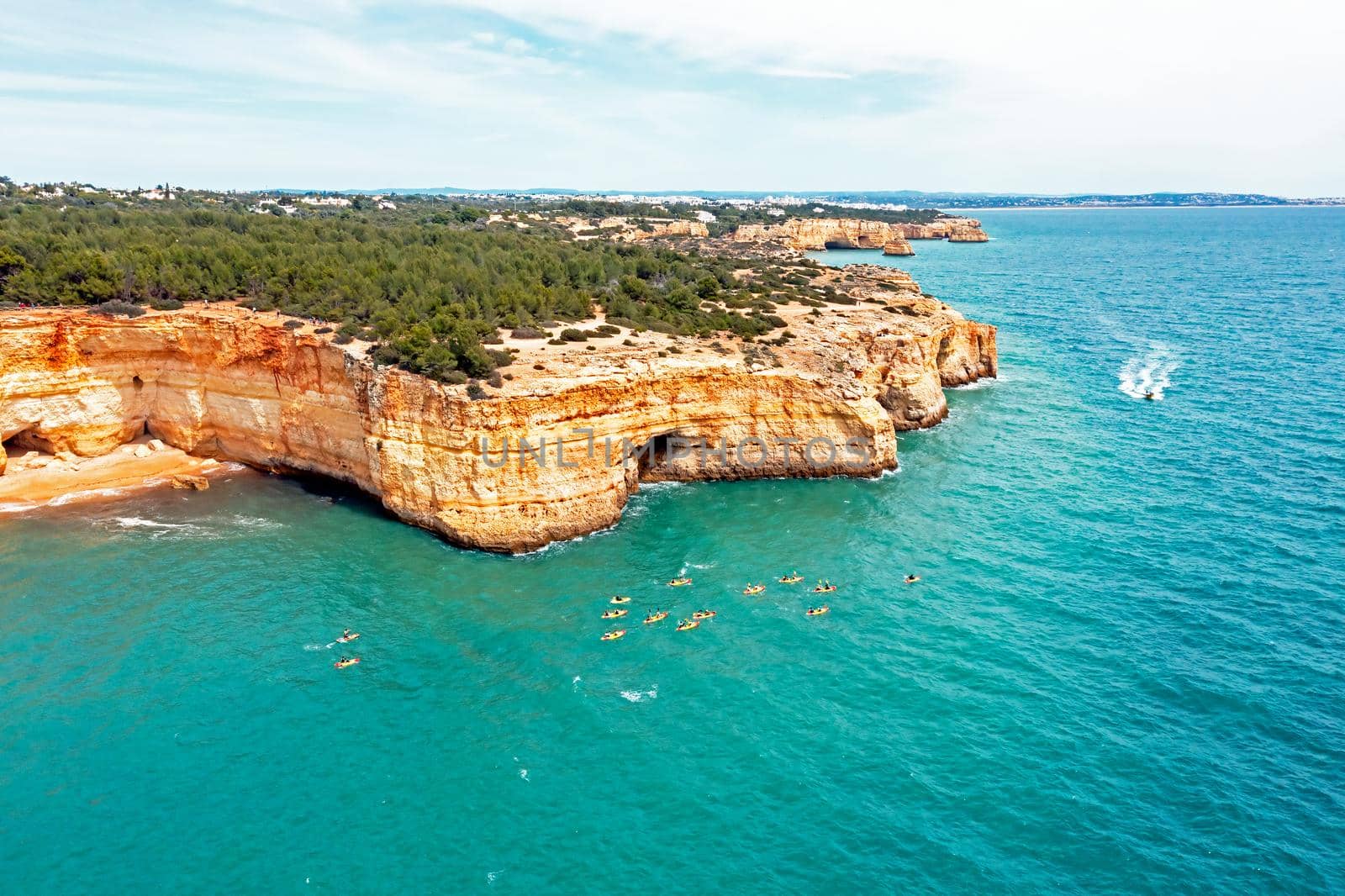 Aerial from kayaking at the rocky south coast in the Algarve Portugal by devy