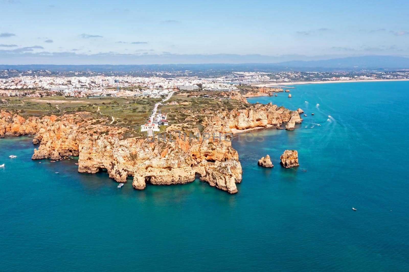 Aerial from the lighthouse at Ponte Piedade in Lagos Portugal by devy