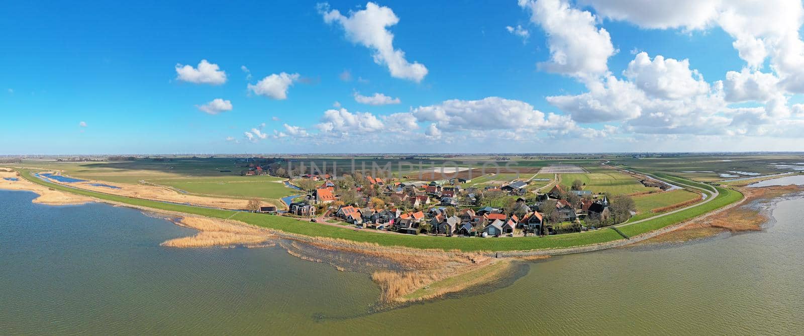 Aerial panorama from the village Gaast at the IJsselmeer in the Netherlands by devy