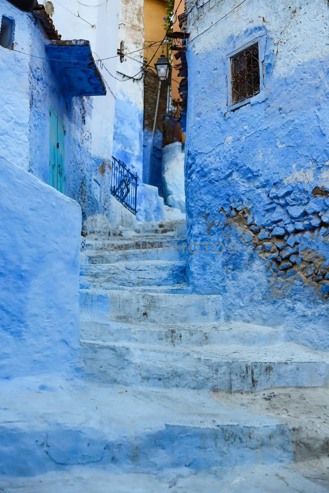 A Street in Blue Chefchaouen City, Morocco