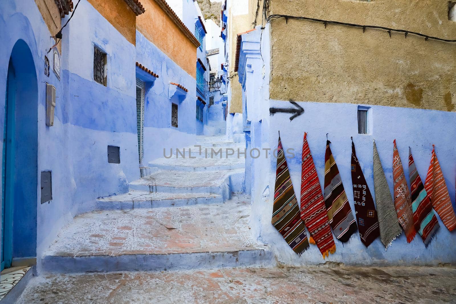 A Street in Blue Chefchaouen City, Morocco