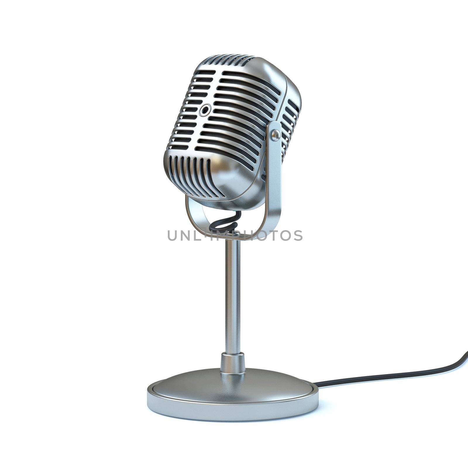 Vintage microphone 3D rendering illustration isolated on white background