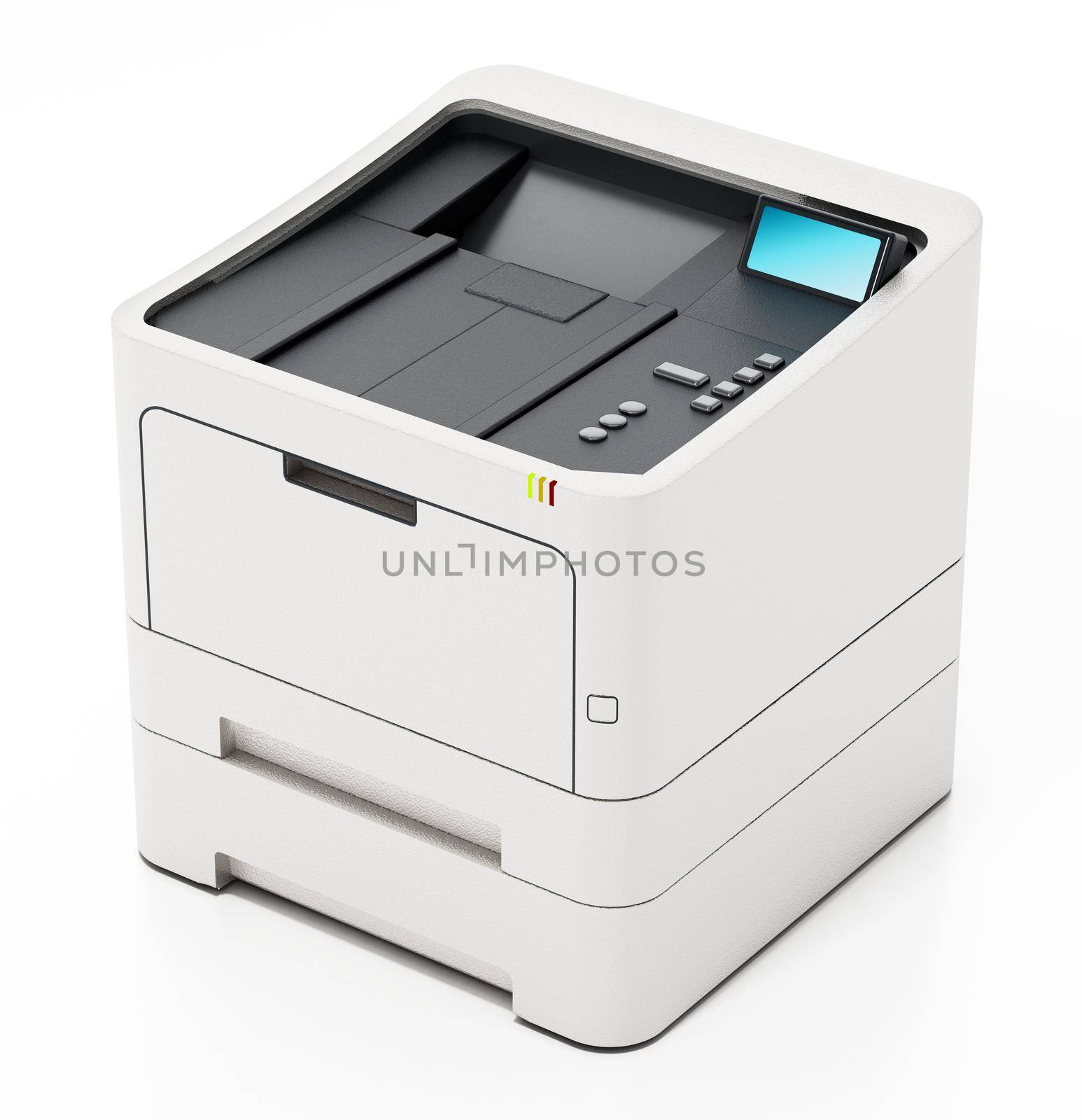 Generic laser printer isolated on white background. 3D illustration by Simsek