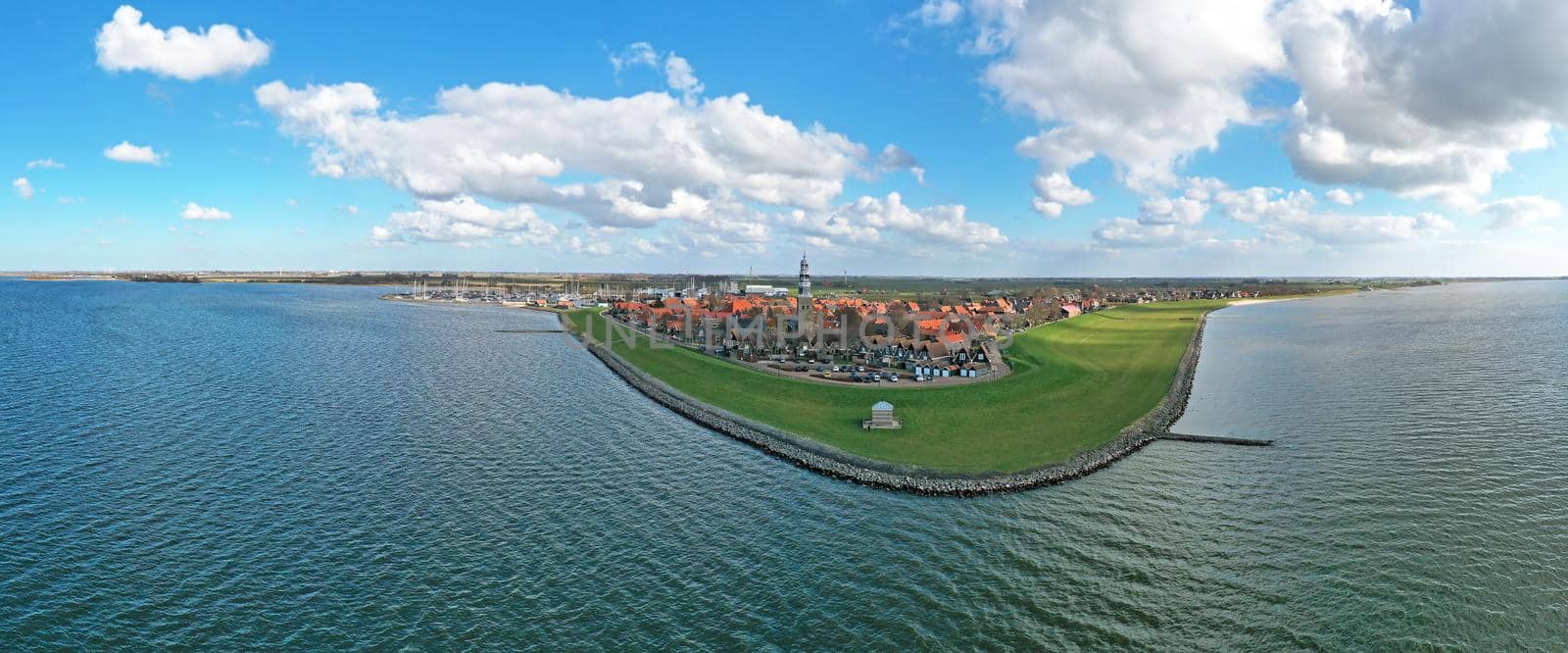 Aerial panorama from the village Hindeloopen in the Netherlands