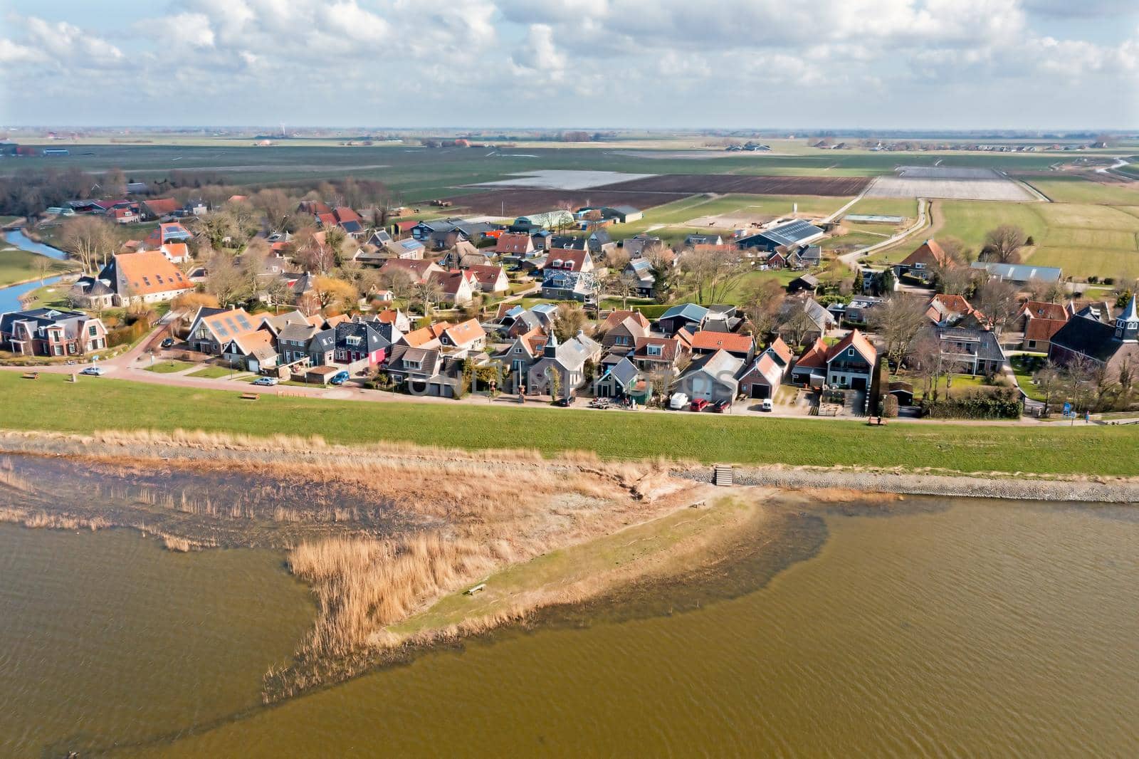 Aerial from the little village Gaast at the IJsselmeer in the Netherlands by devy