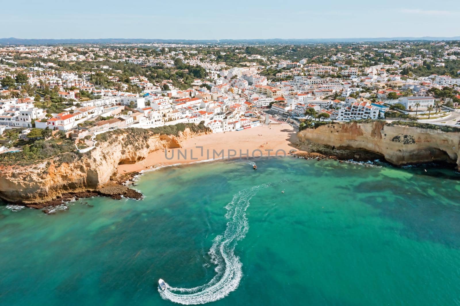 Aerial from the village Carvoeiro in the Algarve Portugal by devy