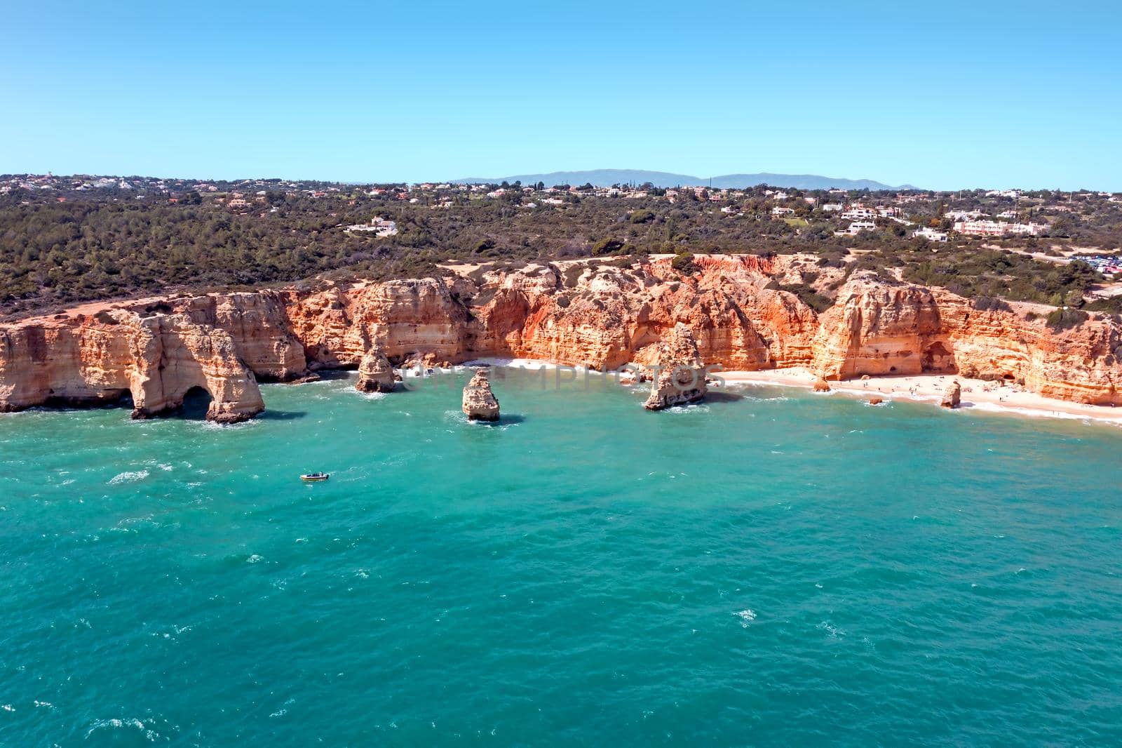 Aerial from praia de Marinha in the Algarve Portugal