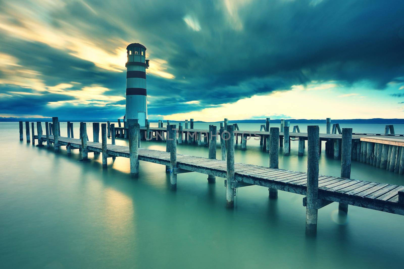 Lighthouse at Lake Neusiedl. Autumn at lake Neusiedler See by rdonar2